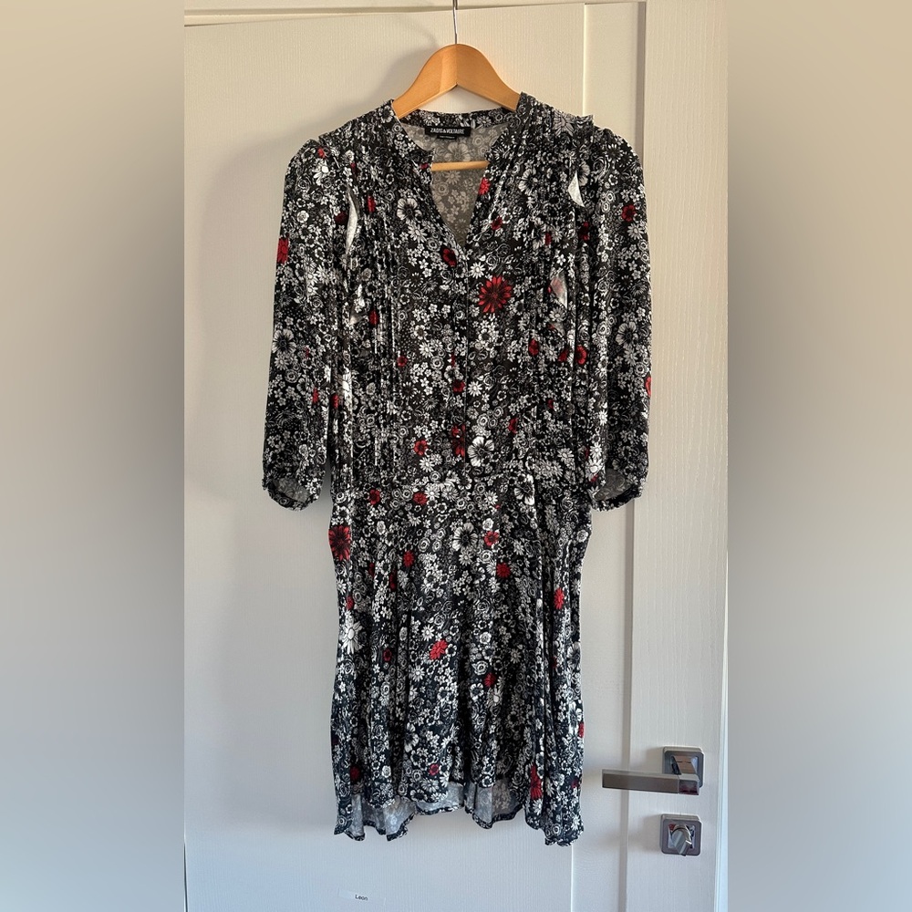 ZADIG & VOLTAIRE Remo Multiflower Robe Courte Half  Sleeve Shirt Dress M - Picture 3 of 6